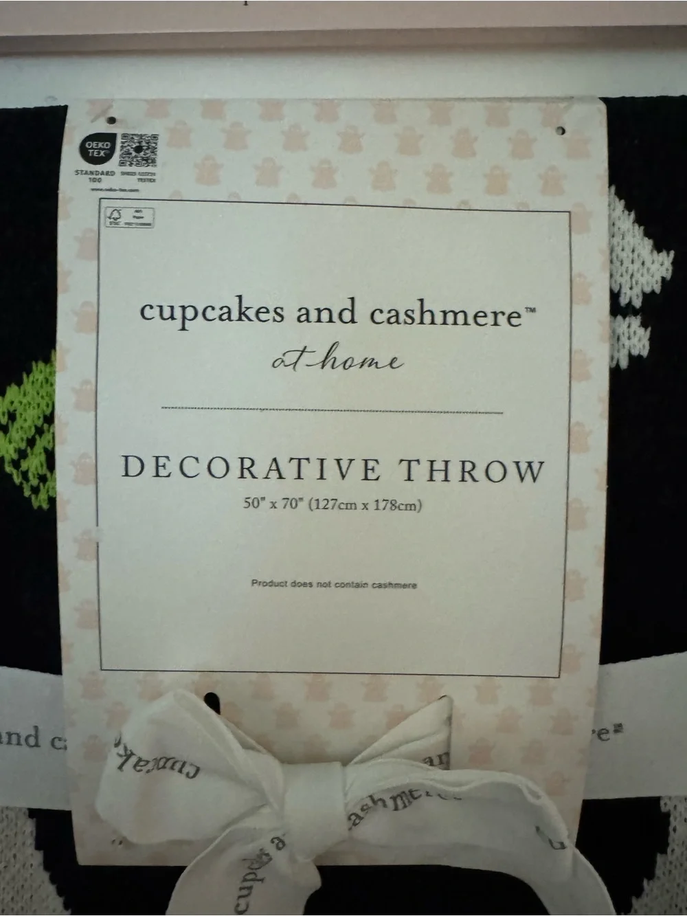 cupcakes & cashmere Black White and Green Ghost Decorative Throw